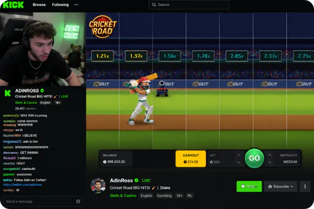 Kick streamer AdinRoss Cricket Road gameplay