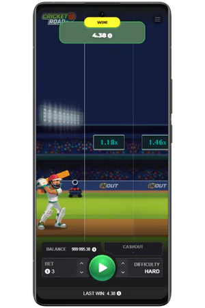 Cricket Road successful cashout win screen