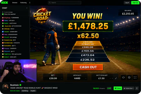Roshtein Cricket Road massive win reaction