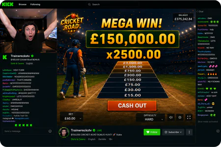 Trainwreckstv Cricket Road jackpot win moment